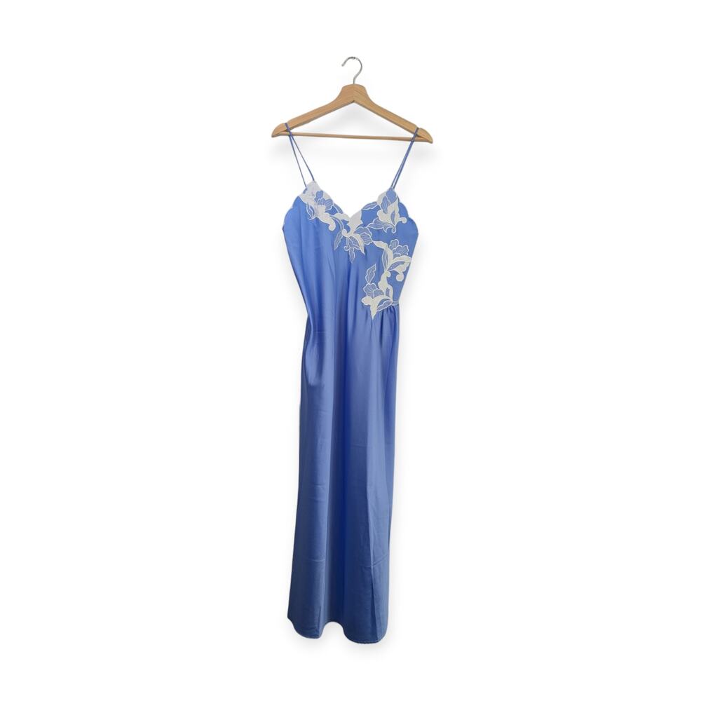 Vintage 70s 80s Natori Blue Satin Slip dress Nightdress - Picture 6 of 9